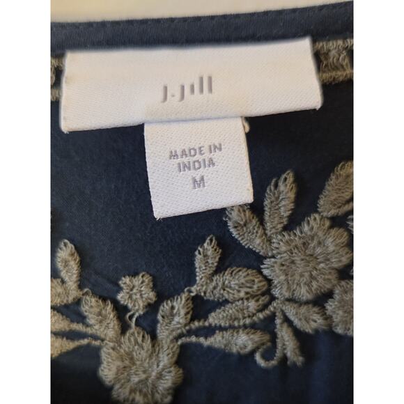 J. Jill Blouse Womens Sz M Teal Blue Boho Embroidered Peasant Long Sleeve Top - Picture 4 of 8